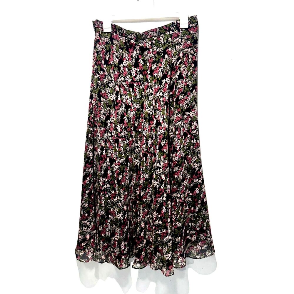 Jones New York 100% silk skirt Y2K VTG midi dark ditsy floral casual women 12p